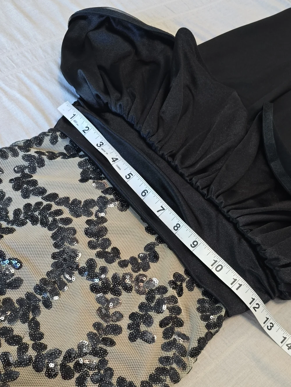 Curtain Call Tan and Black Sequin Catsuit with Peplum - Child Large